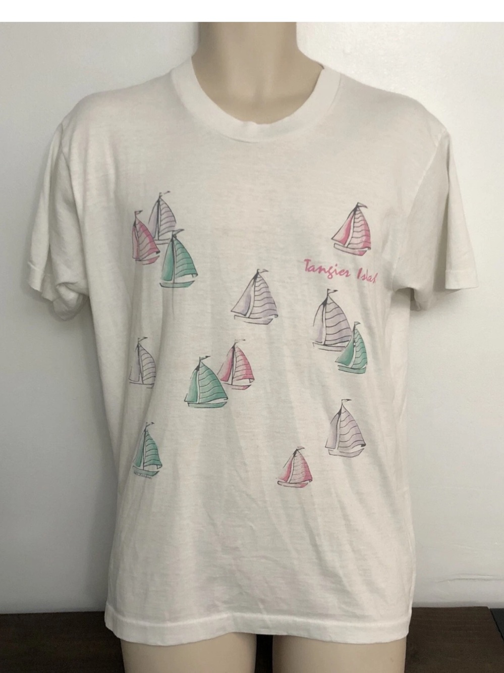 Screen Stars Best Women's Large "Tangier Island" Virginia White T-Shirt